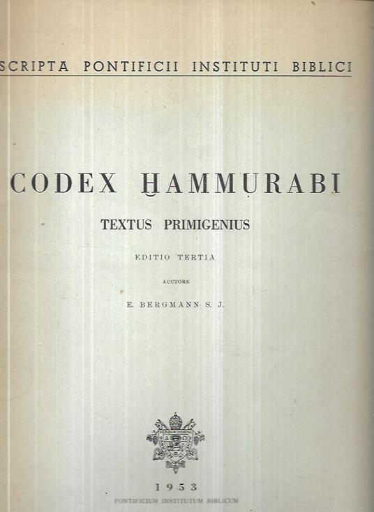 Codex Hammurabi, textus primigenius, editio tertia - copertina