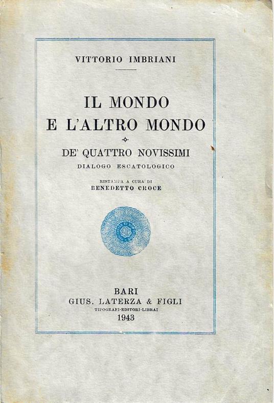 Il mondo e l'altro mondo : de'quattro novissimi : dialogo escatologico - Vittorio Imbriani - copertina