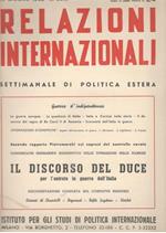 Relazioni Internazionali: settimanale di politica estera. Il discorso del Duce (n. 24. 1940)