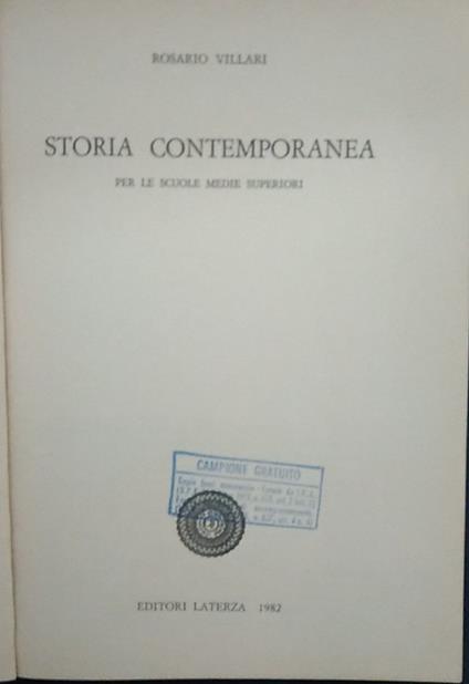 Storia contemporanea per le scuole medie superiori - Rosario Villari - Libro  Usato - Laterza 