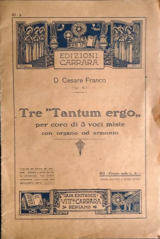 Tre "Tantum ergo, per coro di 3 voci miste con organo ed armonio - copertina