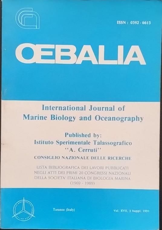 Oebalia. International Journal of Marine Biology and Oceonography - copertina