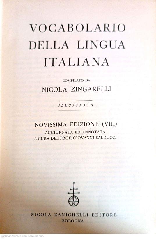 Vocabolario della lingua italiana - Nicola Zingarelli - copertina