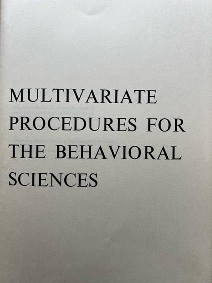 Multivariate procedures for the behavioral sciences - copertina