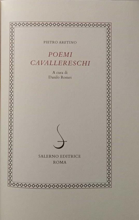 Poemi cavallereschi - Pietro Aretino - copertina