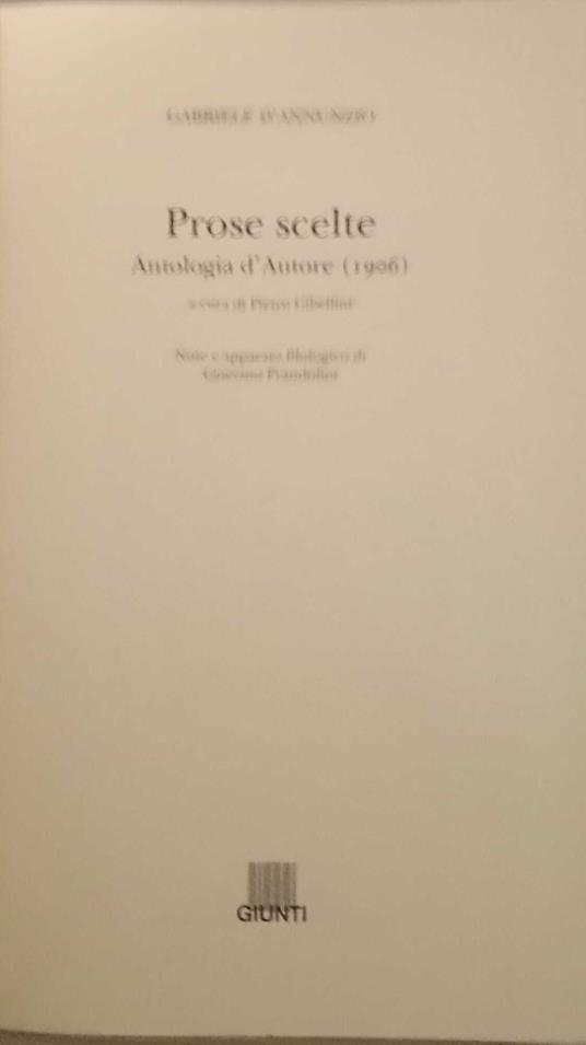 Prose scelte. Antologia d'autore (1906) - Gabriele D'Annunzio - copertina