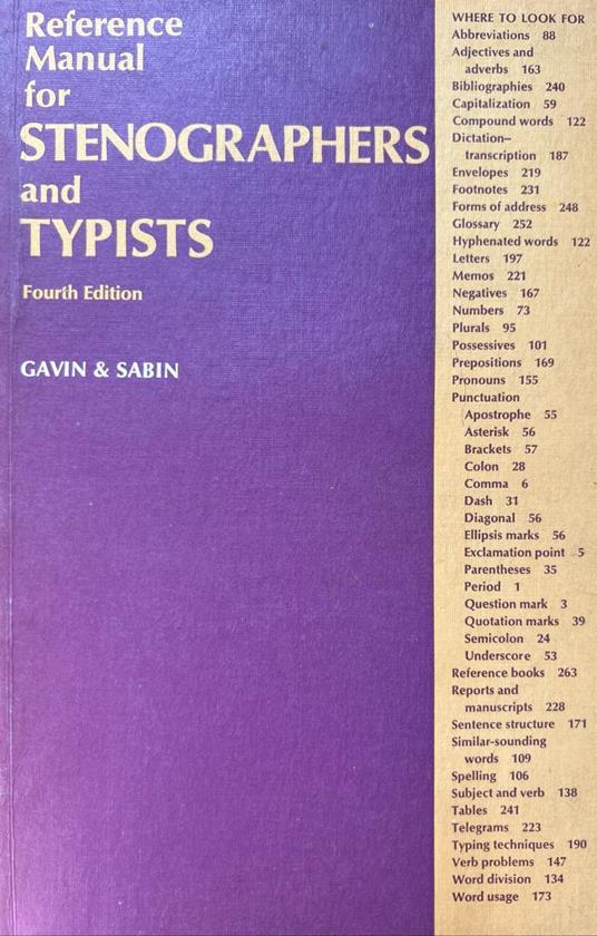 Reference manual for stenographers and typists - copertina