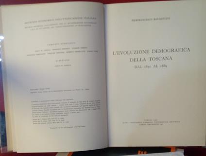 L' evoluzione demografica della Toscana dal 1810 al 1889 - Pierfrancesco Bandettini - copertina