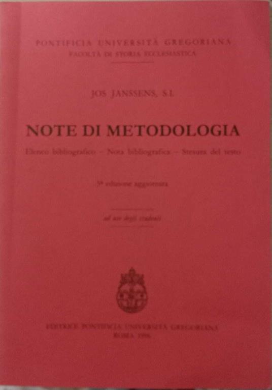 Note di metodologia - copertina