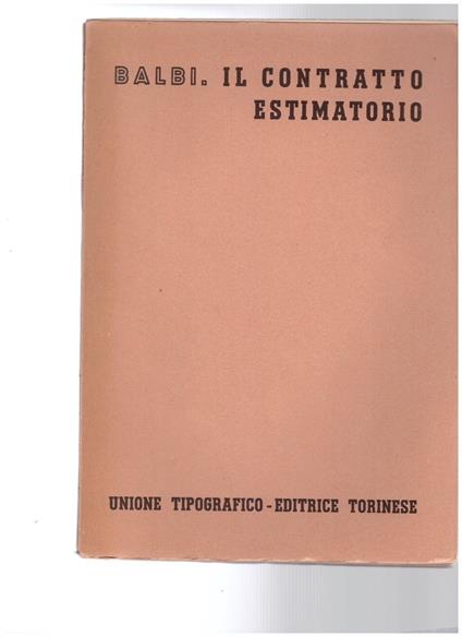 Il Contratto estimatorio Volume Settimo Tomo secondo fasc. 2° - copertina