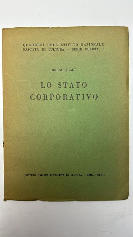 Lo stato corporativo - Luigi Biagi - copertina