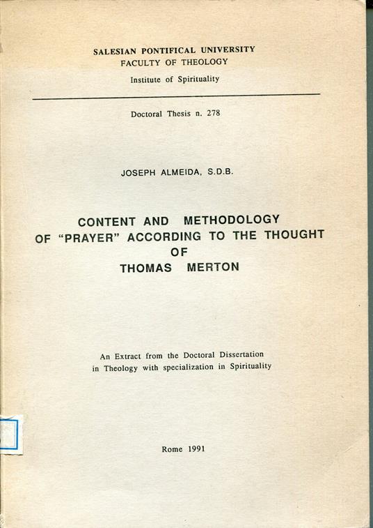 Content and methodology of prayer according to the thought of Thomas Merton - copertina