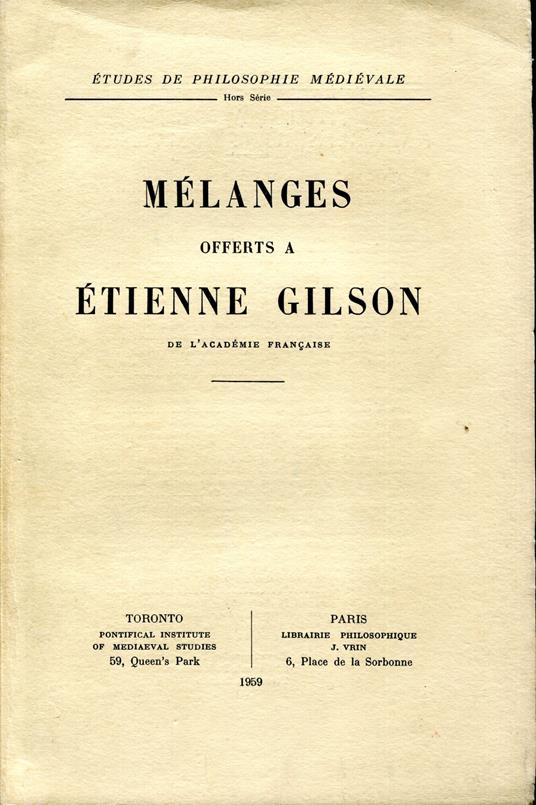 Mélanges offerts à Étienne Gilson - copertina