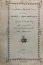 I dolori e le speranze d'Italia ai tempi di Carlo Emanuele 1°. Discorso