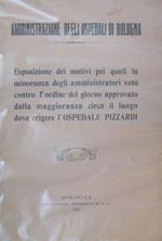 Esposizione dei motivi pei quali la minoranza degli amministratori voto contro l'ordine del giorno approvato dalla maggioranza circa il luogo dove erigere l'Ospedale Pizzardi