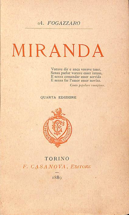 Miranda - Antonio Fogazzaro - copertina