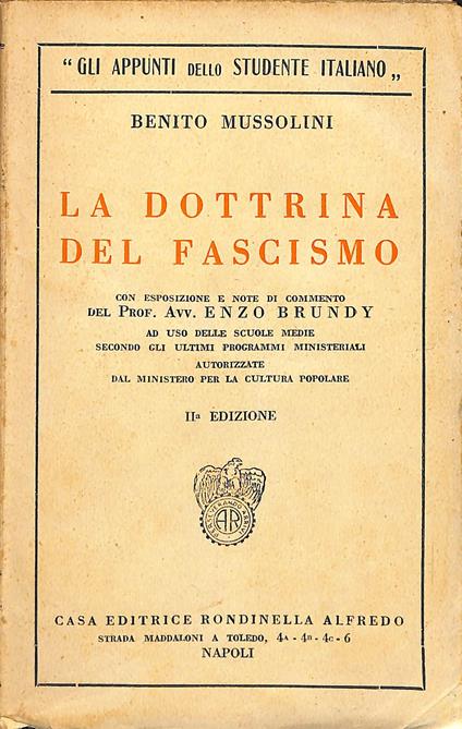 La dottrina del fascismo : ad uso delle scuole medie secondo gi ultimi programmi ministeriali - Benito Mussolini - copertina