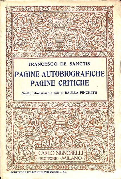 Pagine autobiografiche Pagine critiche - Francesco De Sanctis - copertina