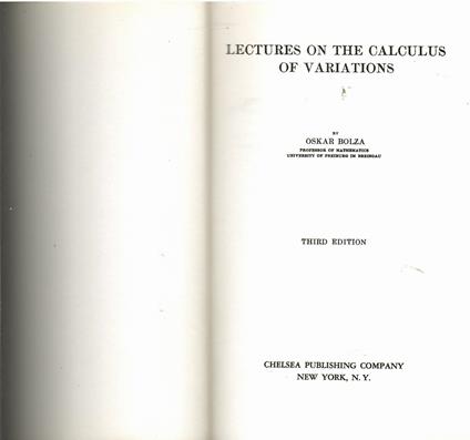 Lectures on the Calculus of Variations - copertina