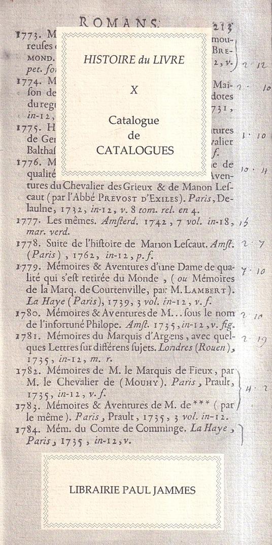 Histoire du livre - X. Catalogue de catalogues - copertina