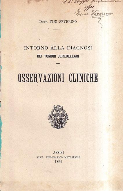 Intorno alla diagnosi dei tumori cerebellari. Osservazioni cliniche - copertina