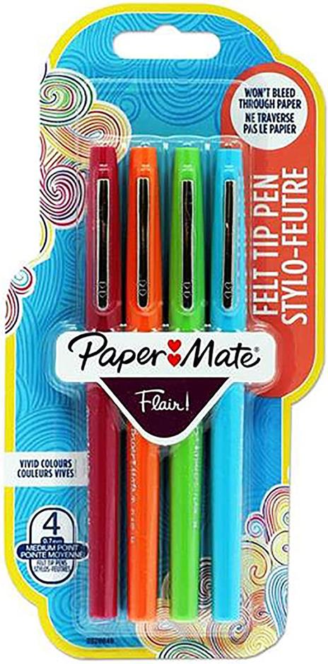 Paper Mate Flair - Pennarelli con punta in feltro, divertenti. Confezione  da 4. - Paper Mate - Cartoleria e scuola | Feltrinelli