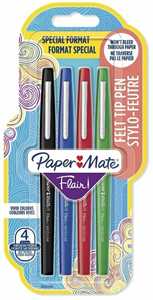 Cartoleria Penna Papermate Flair-Nylon Colori Assortiti Nero, Blu, Rosso, Verde - Blister da 4 Papermate