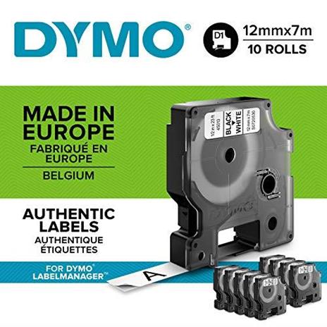 Nastro per etichettatrici Dymo D1 12 mm x 7 m nero/bianco Conf. 10 pezzi - 2093097