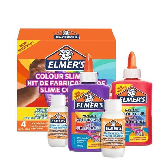 Elmer's SLIME KIT. 2 Flaconi di colla liquida colori PURPLE, ROSA OPACO da 147 ml + 2 Flaconi di MAGICAL LIQUID da 68 ml - 3