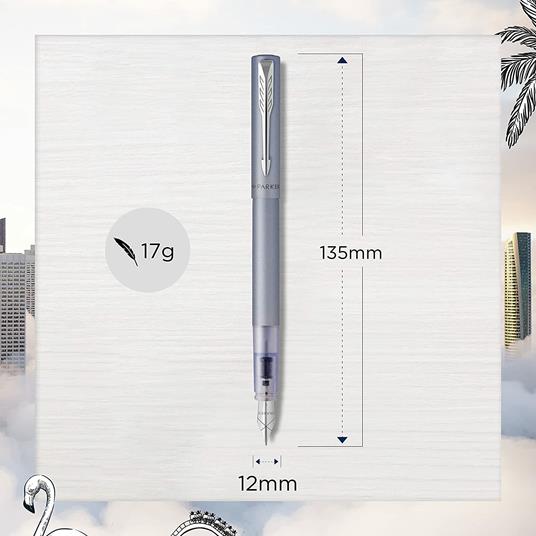 Penna stilografica Vector XL Pennino medio Laccatura argento-blu metallizzato su ottone con puntale cromato Pennino medio con ricarica di inchiostro blu Confezione regalo - 3