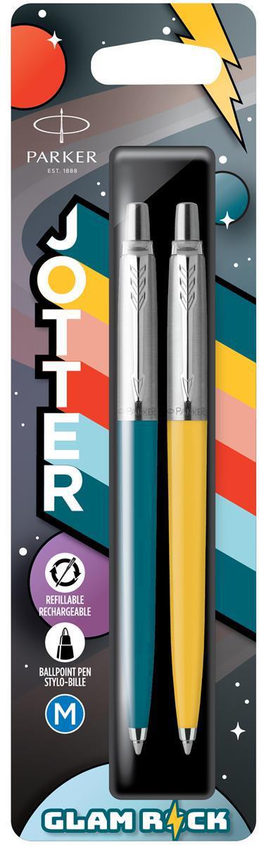 Parker Jotter Originals penne a sfera, Collezione Glam Rock, Azure Blue e Vermilion, Inchiostro blu, 2 pezzi