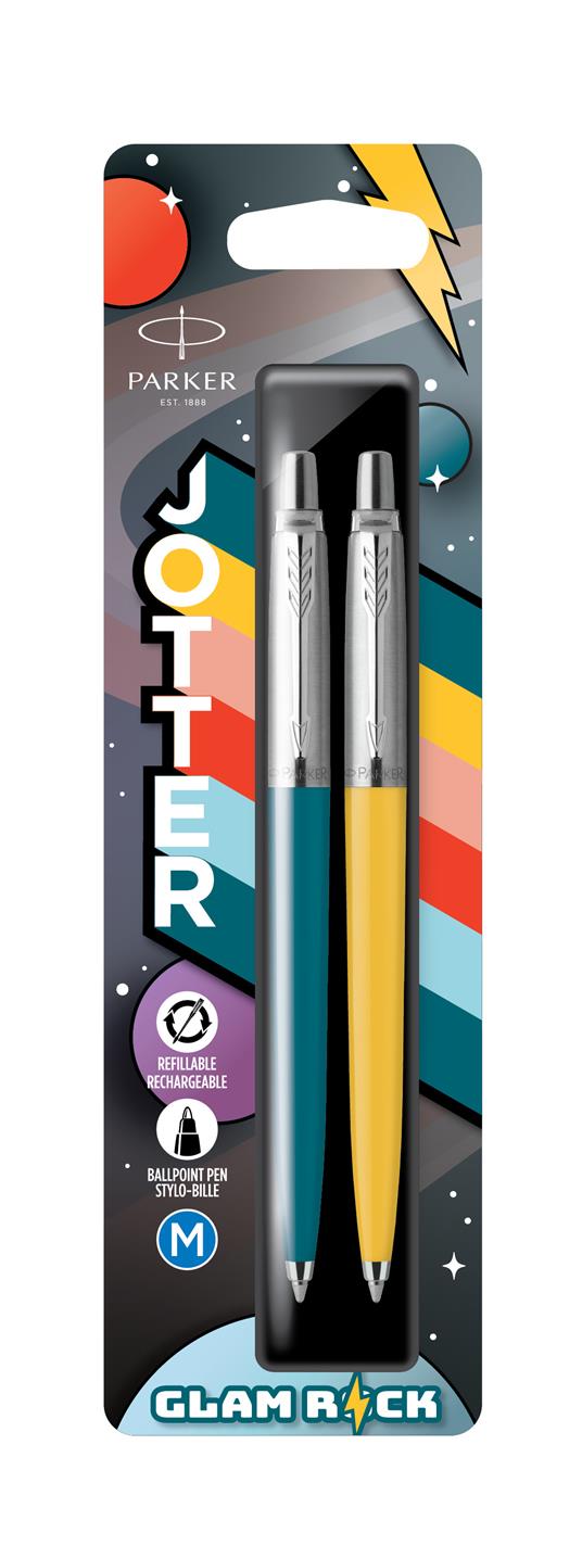 Parker Jotter Originals penne a sfera, Collezione Glam Rock, Azure Blue e Vermilion, Inchiostro blu, 2 pezzi - 3