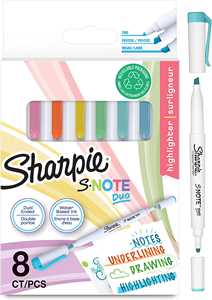 Cartoleria SHARPIE S-NOTE Doppia Punta, a scalpello e punta fine, blx8 colori assortiti Sharpie