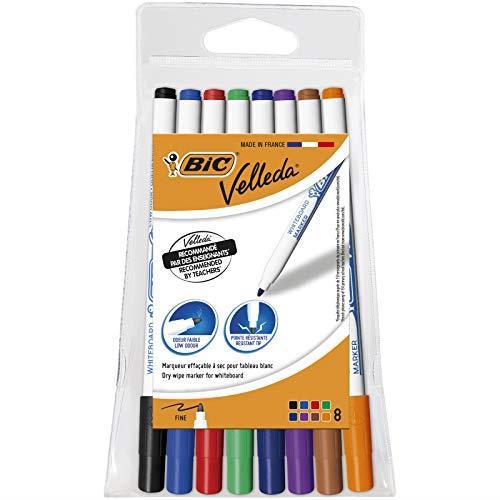 BIC Velleda, pennarello per lavagna bianca, 1721, tascabili, a base di chetone, 1,5 mm Confezione da 8 Assorted Colours