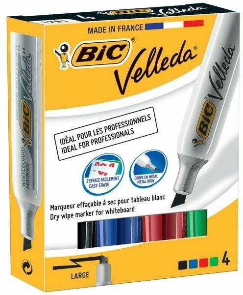 Marcatore Bic Velleda punta scalpello 3,5-5,5 mm. Confezione 4 colori assortiti