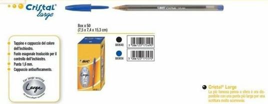 BIC Penne Blu a Sfera, Cristal Large, Punta Media, 1.6 mm, Confezione 50  Penne, Fornitura per Cancelleria Scuola e Ufficio