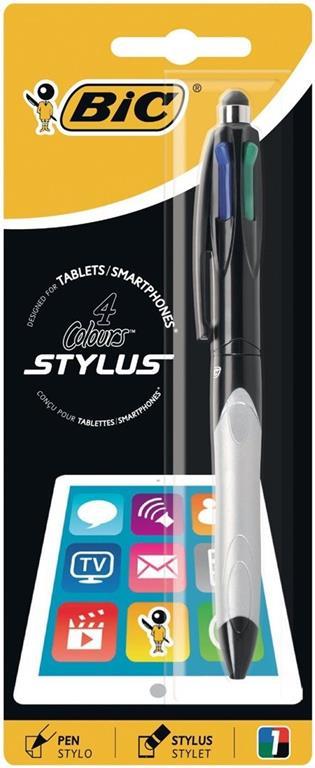 BIC 4 colours balpen en Stylus 2 in 1, verpakt op blister Nero, Blu, Verde, Rosso Clip-on retractable ballpoint pen 1 pezzo(i)