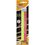 BIC Evolution Fluo Matite In Grafite HB Con Gomma All'estremità Fusti Di Colori Assortiti, Pacco Da 4