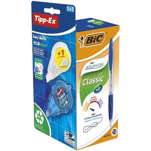 Penne a sfera a scatto BIC Atlantis Classic M 1 mm nero Promo Pack 12 pz + correttore - 989679