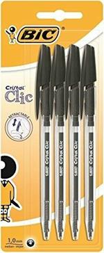 Penna a sfera Bic Cristal Blister clic a scatto Nero, 4 pz.