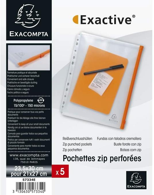 Busta forata portadocumenti Exacompta con zip - blister 5 pezzi - 3