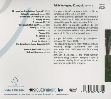 Lieder - CD Audio di Erich Wolfgang Korngold - 2