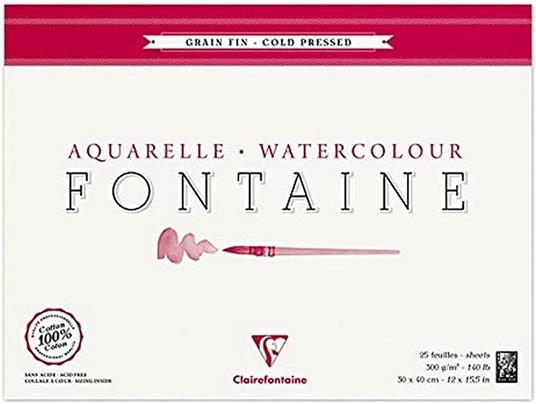 Blocco Acquarello Clairefontaine Fontaine 30X40 Cm 300 Gr 25 Fogli 100% Cotone