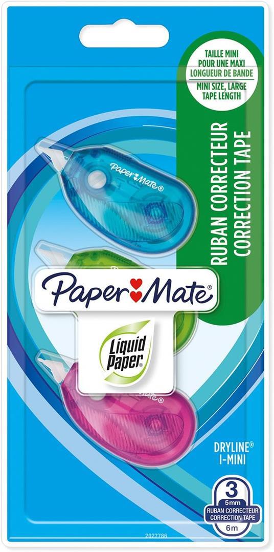 Correttore a nastro DRYLINE i-MINI 6 m x 5 mm - (blu , verde, fucsia) in blister da 3 pz.