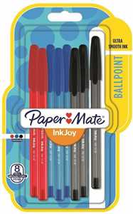 Cartoleria Penna a sfera Papermate Inkjoy 100 punta da 1,0 mm Colori Assortiti Nero, Blu, Rosso - Blister da 8 Papermate