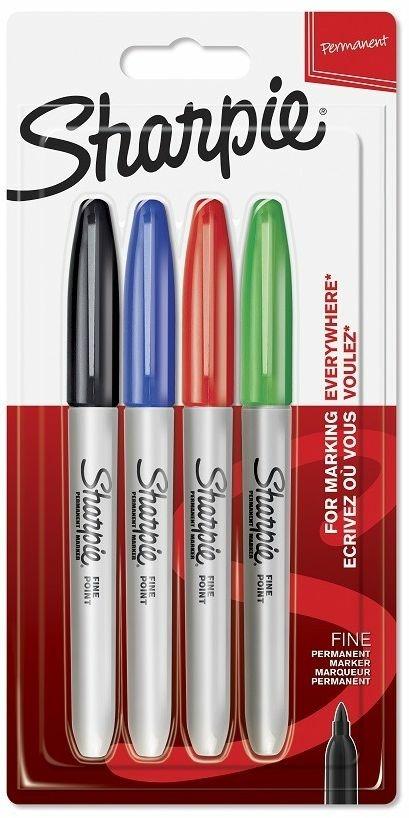 Pennarello indelebile Sharpie Fine Colori Assortiti Nero, Blu, Rosso, Verde - Blister da 4