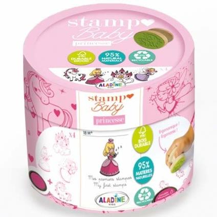 STAMPO BABY ECO stampini FATTORIA con tampone blu 4 TIMBRI aladine kids IN  LEGNO età 18