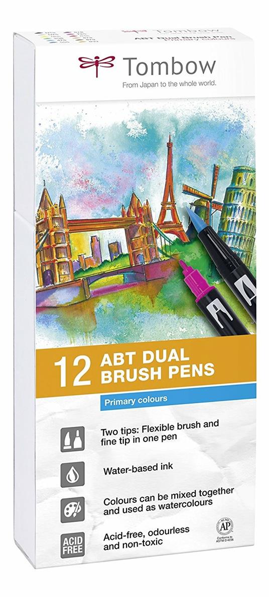 Pennarelli acquarellabili Dual Brush Tombow. Confezione 10+2 colori primari - 7