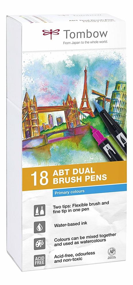 Pennarelli acquarellabili Dual Brush Tombow. Confezione 15+3 colori primari - 7