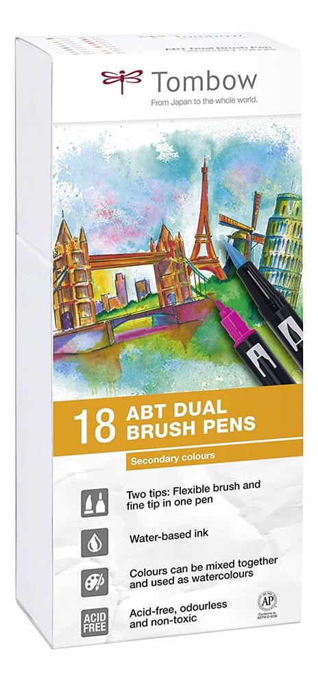 Pennarelli acquarellabili Dual Brush Tombow. Confezione 15+3 colori secondari